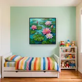 Lotus Roses sur Étang Turquoise – Enfant