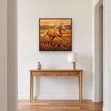 Palomino galopant dans les blés dorés – Entrée