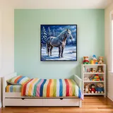 Grey Horse in Snowy Winter Pasture – Kids room