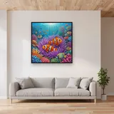 Clownfish Pair in Purple Anemone – displayed in a living room