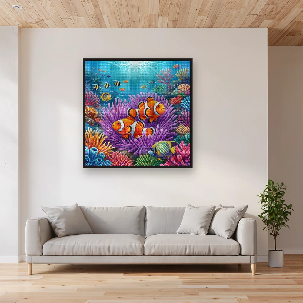 Clownfish Pair in Purple Anemone – Living room