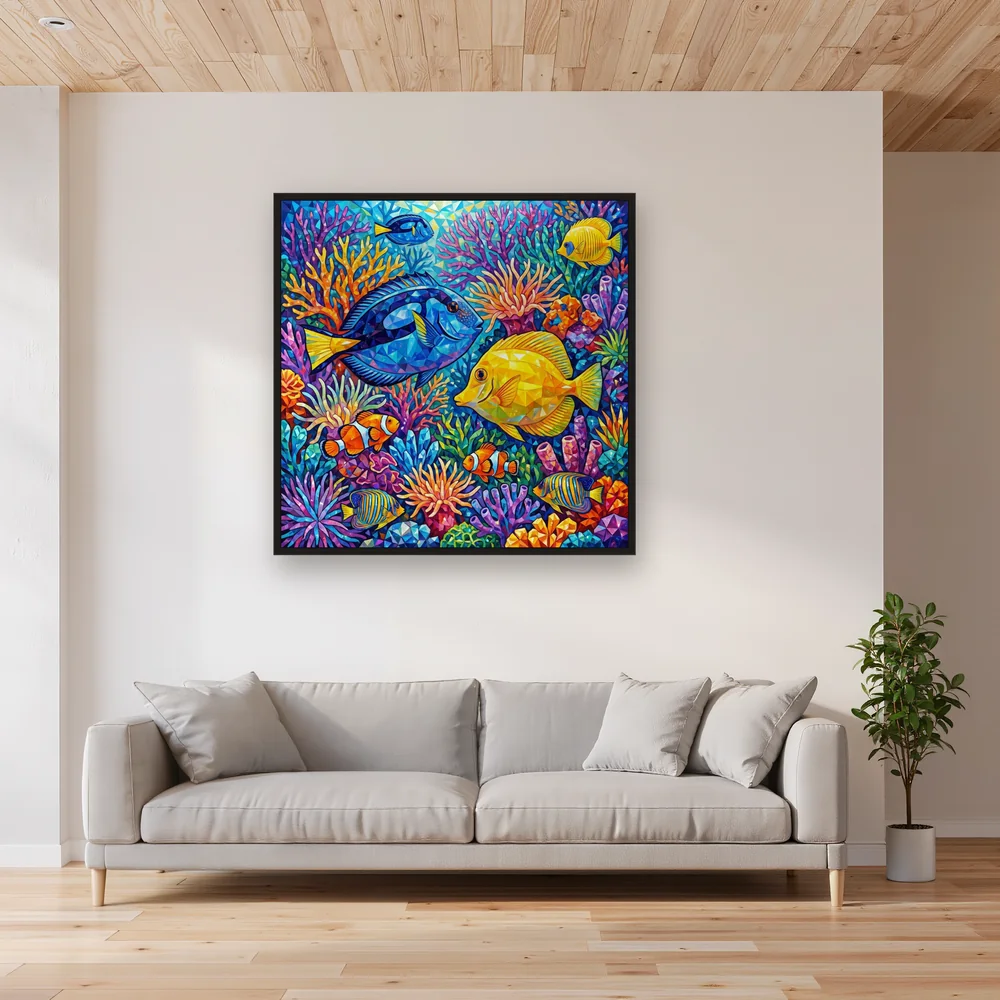 Blue and Yellow Tangs in Coral Reef – Living room