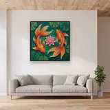 Goldfish Circling a Pink Lotus – displayed in a living room