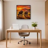 Elefantenfamilie vor dem Kilimandscharo im Abendrot – Büro