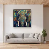 Vieil éléphant au regard sage – mis en situation dans un salon
