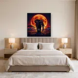 Elephant Silhouette Against a Giant Orange Moon – Bedroom