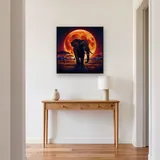 Elephant Silhouette Against a Giant Orange Moon – Hallway