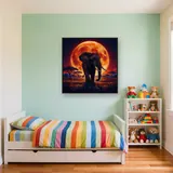 Elephant Silhouette Against a Giant Orange Moon – Kids room