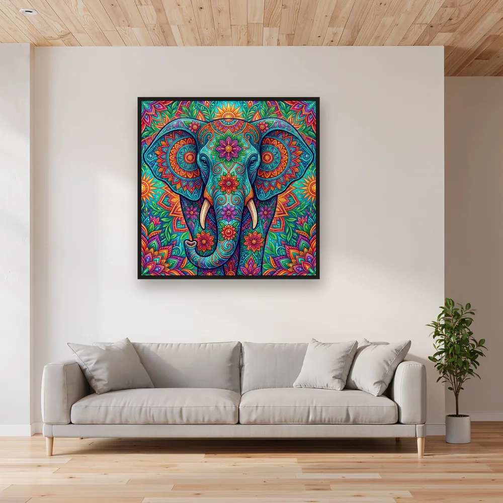 Boho-Elefant mit Mandala-Mustern – Wohnzimmer