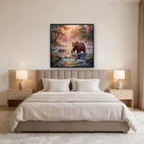 Bear Fishing in Misty Sunrise River – Bedroom