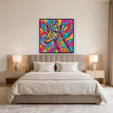 Pop-Art-Giraffe mit geometrischem Patchwork – Schlafzimmer
