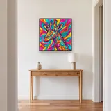 Pop-Art-Giraffe mit geometrischem Patchwork – Flur