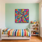 Pop-Art-Giraffe mit geometrischem Patchwork – Kinderzimmer