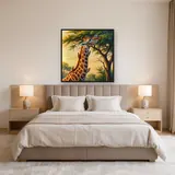 Giraffe mit Madenhackern im Morgenlicht – Schlafzimmer