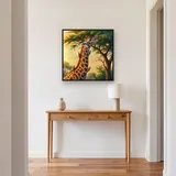 Giraffe mit Madenhackern im Morgenlicht – Flur