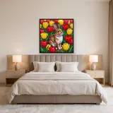 Lapin parmi les tulipes rouges et jaunes – Chambre