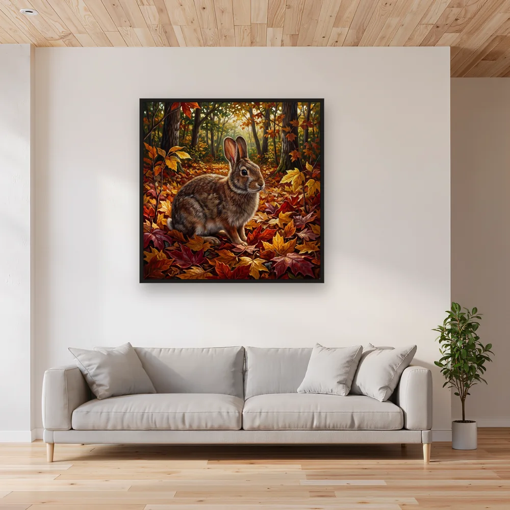 Lapin brun parmi les feuilles d'automne – Salon