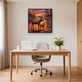 Élan et son petit aux reflets orangés – Bureau