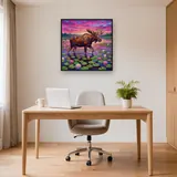 Eland in waterlelievijver bij roze schemering – Kantoor