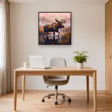 Élan dans le marais, brume rose – Bureau