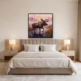 Élan dans le marais, brume rose – Chambre