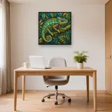 Buntes Chamäleon auf moosigem Ast – Büro