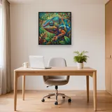 Caméléon panthère bleu et orange en jungle – Bureau