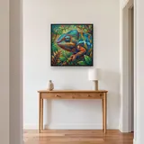 Caméléon panthère bleu et orange en jungle – Entrée