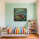 Caméléon panthère bleu et orange en jungle – Enfant