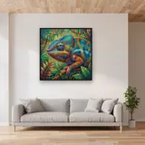 Caméléon panthère bleu et orange en jungle – mis en situation dans un salon