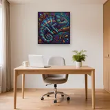 Caméléon mosaïque turquoise, violet et or – Bureau