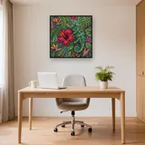 Caméléon sur hibiscus rouge tropical – Bureau
