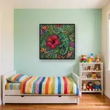Caméléon sur hibiscus rouge tropical – Enfant