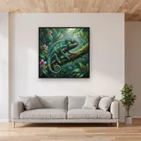 Caméléon sous la pluie en forêt tropicale – mis en situation dans un salon