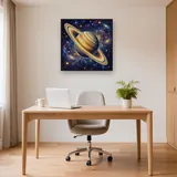 Saturne dorée et anneaux étoilés – Bureau