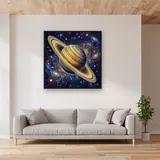 Saturne dorée et anneaux étoilés – mis en situation dans un salon