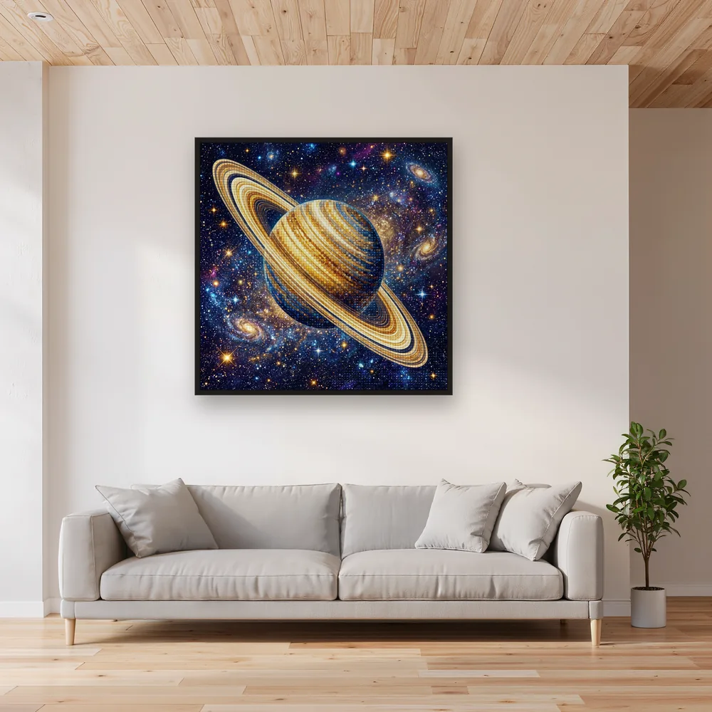 Saturne dorée et anneaux étoilés – Salon