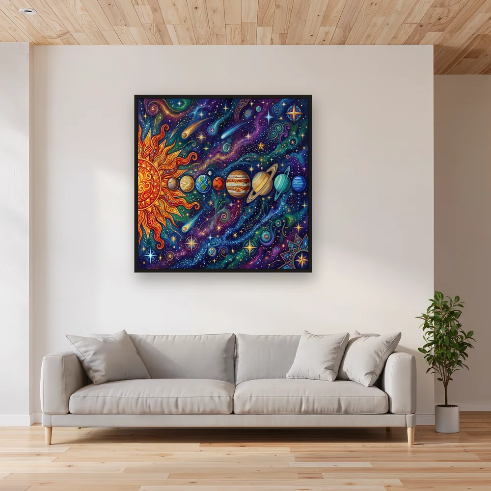 Psychedelic Solar System with Sun and Planets – Living room