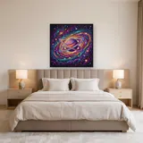 Ringed Planet in Colorful Spiral Galaxy – Bedroom