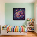 Ringed Planet in Colorful Spiral Galaxy – Kids room