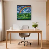 Double arc-en-ciel sur collines vertes – Bureau