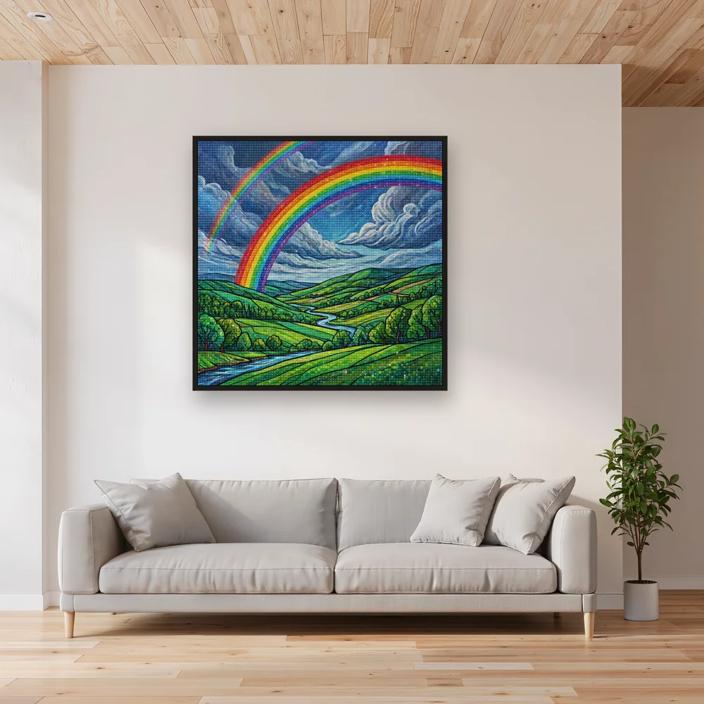 Double arc-en-ciel sur collines vertes – Salon