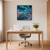 Village de pêcheurs norvégien et aurore verte – Bureau