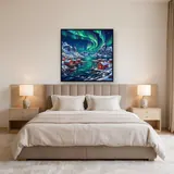 Village de pêcheurs norvégien et aurore verte – Chambre