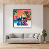 Stitch and Lilo Grinning Beneath Golden Sun – displayed in a living room