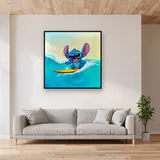 Stitch Riding a Turquoise Wave – displayed in a living room