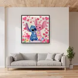 Stitch and Angel Among Hearts and Flowers – displayed in a living room
