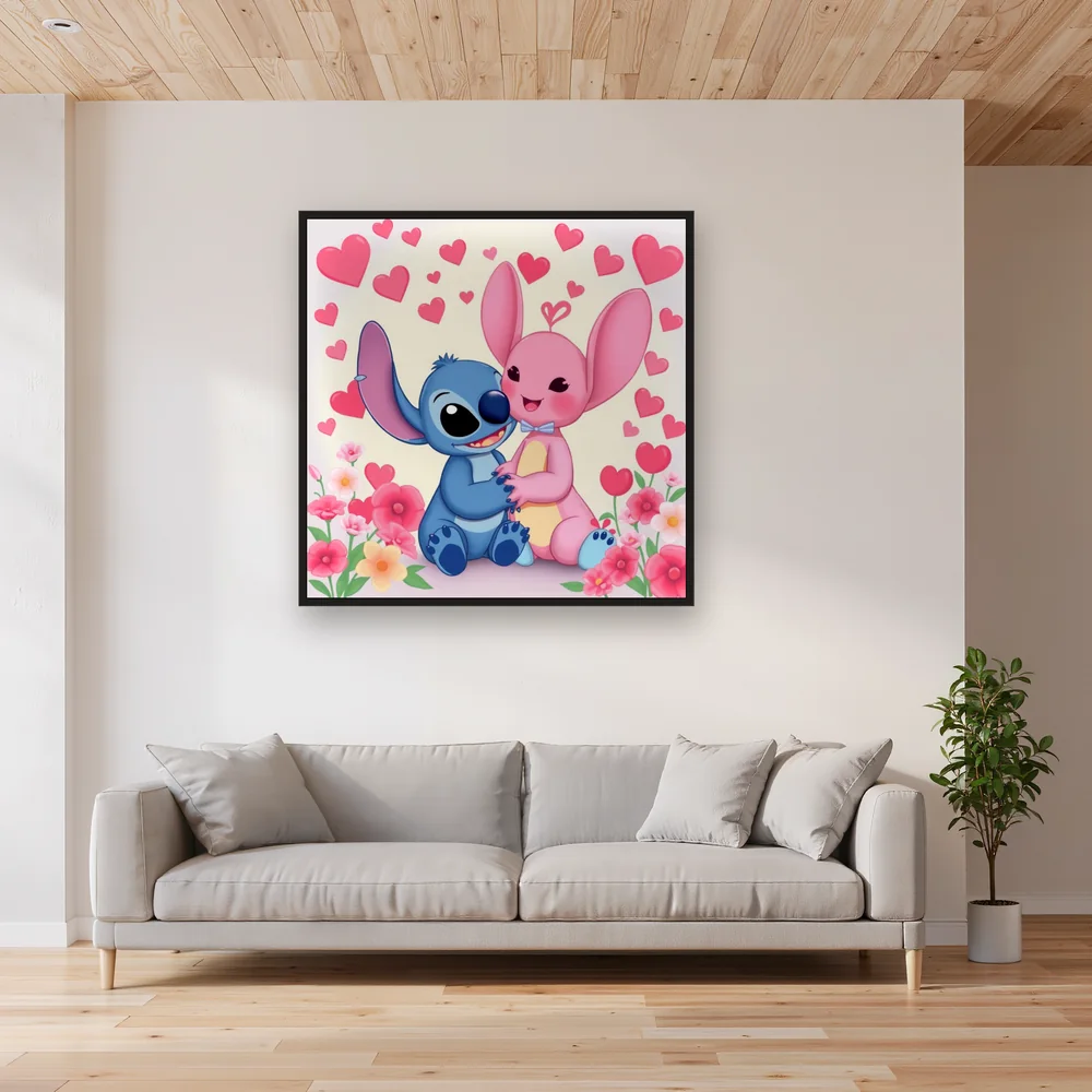 Stitch and Angel Among Hearts and Flowers – Living room
