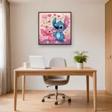 Stitch and Angel Seated Under Falling Hearts – Office