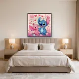 Stitch and Angel Seated Under Falling Hearts – Bedroom